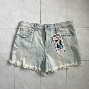 Rewash Faded Blue Frayed Hem Jean Shorts